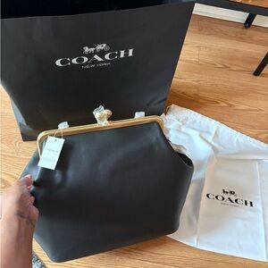 Coach kiss lock Black Leather Frame Bag